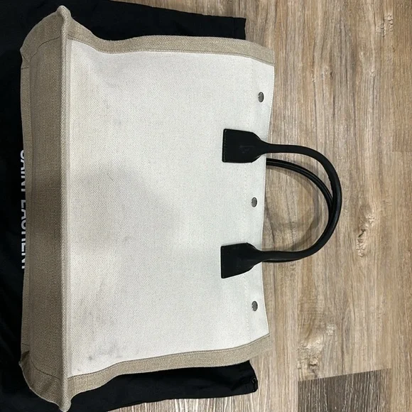 RIVE GAUCHE SMALL TOTE BAG IN LINEN AND LEATHER - Picture 2 of 8